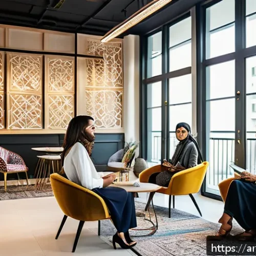 Home 31 코워킹 스페이스에서의 네트워킹 기회 - A vibrant coworking space in a modern Middle Eastern city, showing diverse professionals engaged in ...