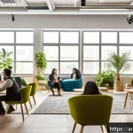 Home 23 코워킹 스페이스와 원격 근무의 시너지 효과 - A modern co-working space in a Middle Eastern city with diverse professionals engaging in collaborat...