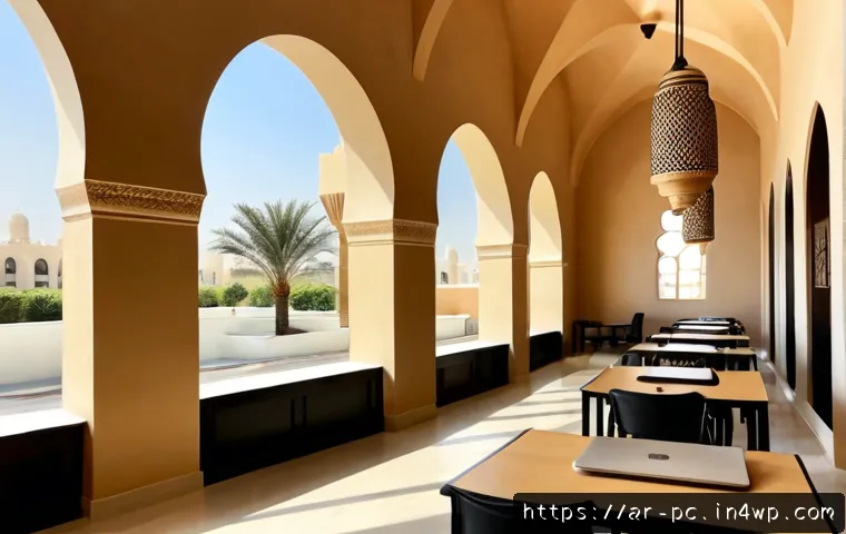 코워킹 스페이스의 인테리어 변화 트렌드 - Photorealistic contemporary coworking space in Dubai, warm Arabic-inspired interior transformation w...